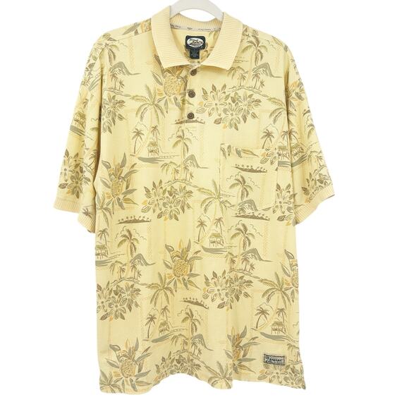 Tommy Bahama Mens Textured Cotton Tropical Floral Hawaiian Polo‎ Shirt Size L - Picture 1 of 8